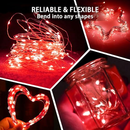 12 Pack Red Fairy Lights 7Ft 20 LED Twinkle String Lights 3 Modes Battery Operated Waterproof Firefly Starry for Mason Jar Party Table Centerpieces Halloween Christmas Valentines Day - color: Red, size: 12