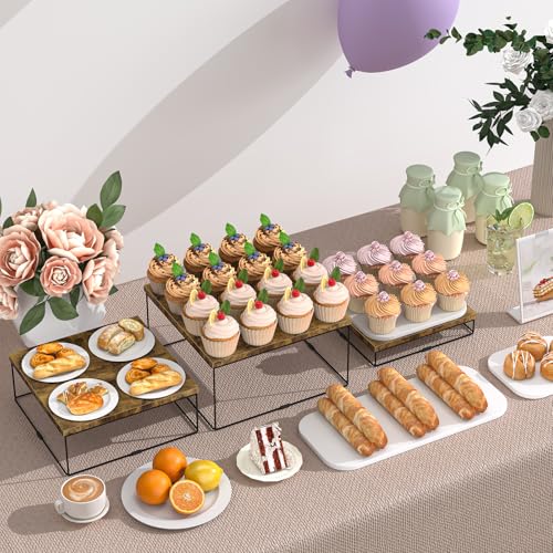 ELITEROO Buffet Risers, 3 Pack Wood Risers Display Stand, Square Food Riser - size: 9"x10"x11"