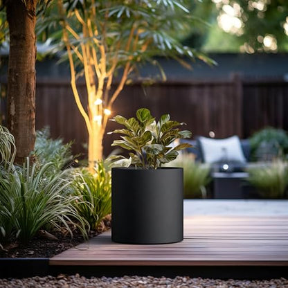 Kante Large Round Cylinder Black Concrete Planter 15.8" Tall, Outdoor - color: Burnished Black, size: 15.7" Dia
