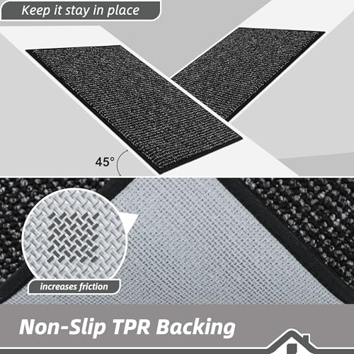 BEQHAUSE Kitchen Rugs and Mats 2PCS Non-Slip, 20"x32"+20"x48", Black - color: Black, size: 20"x32"+20"x48" (Rectangular)