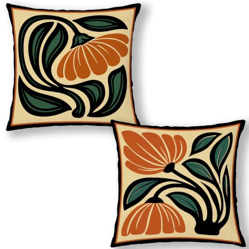 Mid Century Modern Orange Floral Pillow Covers 18x18 Set of 2 - color: Colourful 4, size: 18" x 18" (Pack of 1)