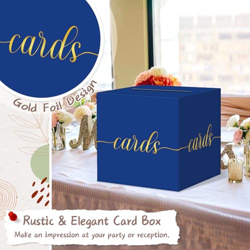 QIKSION Elegant Blue Graduation Card Box, Gold Foil Gift Card Box for Party - color: Blue