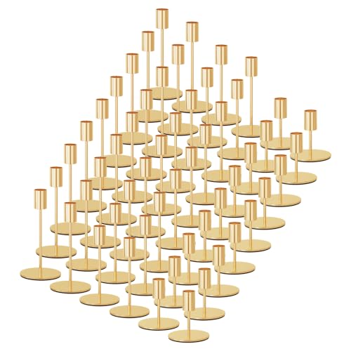 zeochyni Set of 54 French Gold Taper Candle Holder Bulks for Wedding, Party - color: French Gold, size: Set of 54