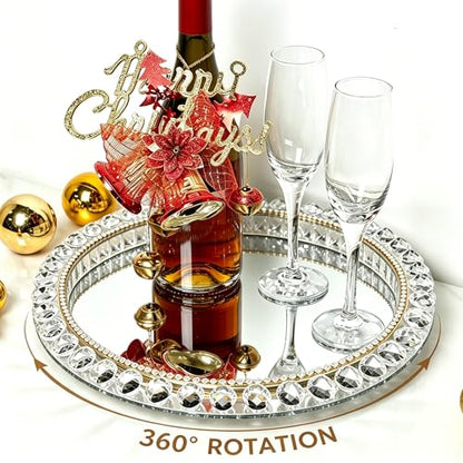 Large Round Crystal Tray, 12"x12" Silver Rotatable Perfume Tray - color: Silver D