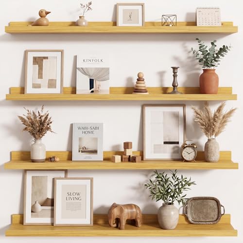 Axeman Picture Ledge Shelf, 36 Inch Oak Floating Shelves Set of 4 - color: Oak, size: 36 Inch