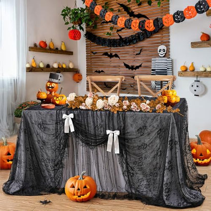 Black Lace Tablecloth Farmhouse Table Fabric 60x120 Inch for Halloween - color: Black, size: 120" x 60" (1Pc Rectangular)