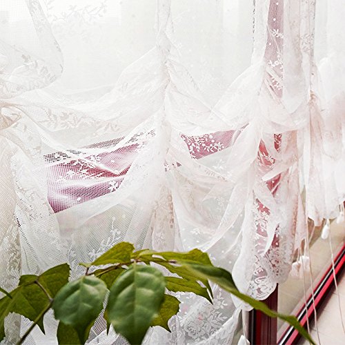 FADFAY Elegant White Lace Embroidered Sheer Balloon Curtains, Adjustable Tie-Up Curtain, 1 Panel Floral Tulle Curtains for Windows-78''*78'' - size: 78"W x 78"L (Pack of 1)