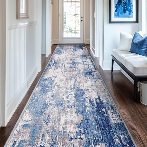 RELEANY Washable Runner 2'x10' Abstract Area Rug for Hallway Blue Gray - color: Blue/Gray, size: 2' x 10' (Runner)