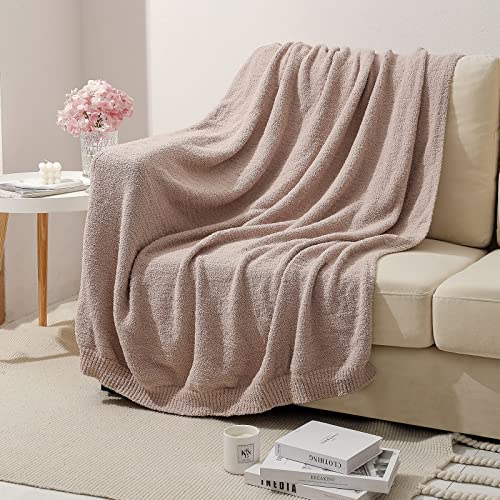 bearberry Knit Throw Blanket 53x71 Beige Super Soft Plush for Couch - color: Beige, size: Throw XL(53″x71″)