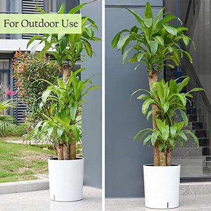 SAROSORA Large Round Self Watering Planter Pot 12.5'' for Home Garden Patio Tall Tree - color: White