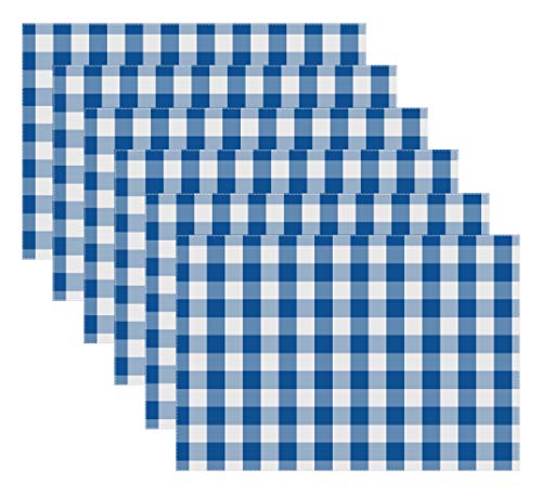 Urban Villa Two Tone Placemat Cotton Tablemat 14x20 (Set of 6) Blue/Wht - color: Blue/White Checks, size: 14" x 20"