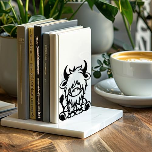 Peacoblue 5.3"x4.3"x6.5" Metal Bookends, Heavy Duty Book Ends for Shelves - style: Highland Cattle