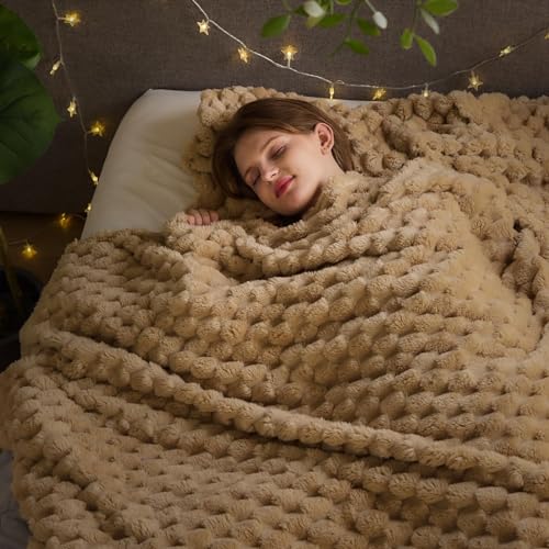 NEWCOSPLAY Fleece Clouds Cozy Queen Blanket for Couch, Brown, 90"x90" - color: Brown, size: Queen(90"x90")