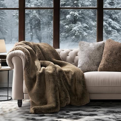 EverGrace Faux Chinchilla Fur Throw Blanket, 50"x60", Brown Sable - color: Brown Sable, size: 50"x60"