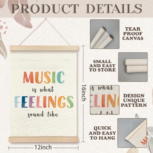 VGXKJIIOD Boho Mental Health Wall Art Poster 12x16 in, Music Is What Feelings Sound Like Canvas Wall Decor Prints Sign Artwork for Calm Down Corner Classroom Playroom Nursery - color: Music
