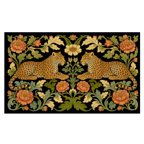 Vintage Leopard Floral Faux Coco Coir Doormat Door Mat 17x30 | Cheetah Cottagecore Botanical Wildflower Decorative Welcome Doormat for Home Indoor Outdoor Porch Front Door Entrance Outside - color: Leopard