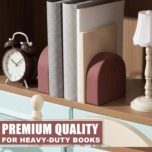 Brown 2 Pcs Boho Arch Concrete Bookends for Shelves, Rainbow - color: Brown, style: Rainbow