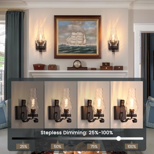 Vintage Battery Operated Wall Sconces Set of 2, Rustic Wall Lights - color: Water Ripple Bronze
