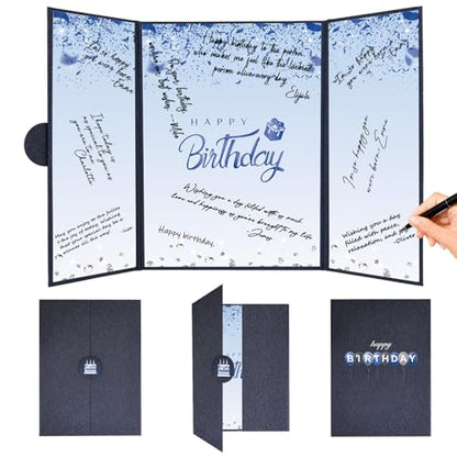 Crenics Blue and Black Birthday Guest Signature Book Alternative 18" x 12" - color: Black and Blue