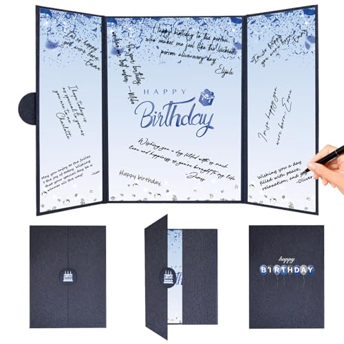 Crenics Blue and Black Birthday Guest Signature Book Alternative 18" x 12" - color: Black and Blue