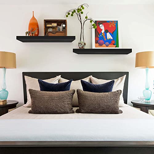 QEEIG Long Floating Shelves for Wall (Black, Set of 2, 35.4") - color: B. Black, size: 35.4"