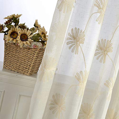 VOGOL Floral Embroidered Sheer Curtains, 52 x 84, 2 Panels, Rod Pocket - color: Matching Sheer, size: 52"W x 84"L (Pack of 2)