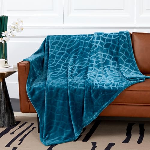 Soft Cozy Fleece Queen Size Blanket, 90x90 Inches – Lightweight Plush Blanket for Bed, Fuzzy 3D Jacquard Design - Teal - color: Teal, size: Queen (90" x 90")