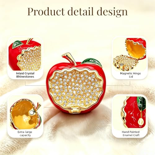 Cute Apple Metal Jewelry Box Daisy Trinket Organizer Storage Gift For Women - color: apple-red