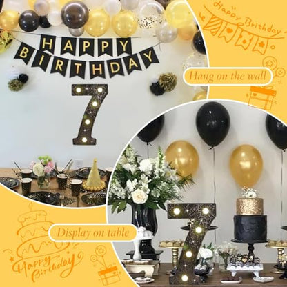 Black Glitter LED Marquee Number 7, Warm White Light Decor Sign - size: Number-7