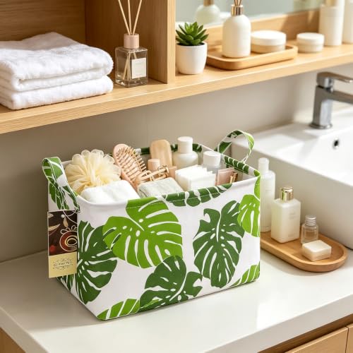 Rectangle Foldable Storage Basket Handles For Home, Leaf - color: Leaf