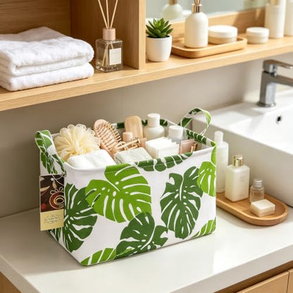 Rectangle Foldable Storage Basket Handles For Home, Leaf - color: Leaf