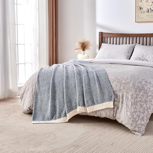 CozeCube Reversible Knitted Throw Blanket, Dusty Blue White Melange 50"x60" - color: M-dusty Blue, size: 50"x60"