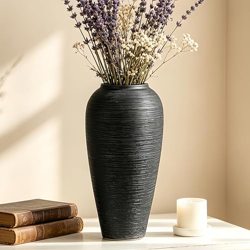 Black Rustic Farmhouse Ceramic Vase, 13.4 Inch - size: 13.4 Inch
