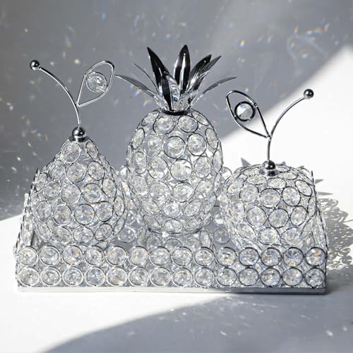 Elegant Decorative Trays & Crystal Fruit 4-Piece Set, Crystal Tea Light Holder - Wedding Centerpieces for Holidays, Home Table Decorations, Fruit Displays and Candle Holders (Silver, Set of Four) - color: Silver, size: Rectangular