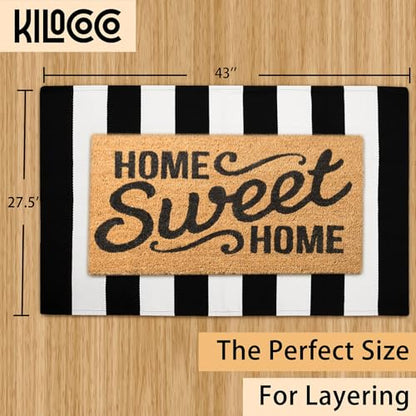KILOCOCO Black and White Striped Rug 2.3'x3.6' Washable Front Door Mat - color: Black and White Stripe, size: 2'4" x 3'7" (Rectangular)