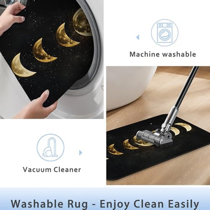 Celestial Moon Phases Bathroom Mat,Non-Slip Rubber Backing Thin Low-Profile Bath Rug,Easy-Clean Bathroom Floor Mat for Shower,Bathtub,Kitchen,or Entryway - color: Celestial Moon Phases
