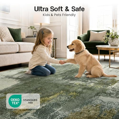 Kelarea Washable Area Rug 4x6, Non-Slip Low Pile Abstract Green - color: Green, size: 4' x 6' (Rectangular)