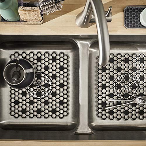 Spectrum Diversified Hexa Raised Feet Quick-Drying, Heavy-Duty Protector with Non-Slip Surface, Small Mat for Dual Sinks, 10.5" x 12", Gray - size: 10.5" x 12"