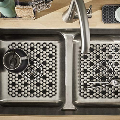Spectrum Diversified Hexa Raised Feet Quick-Drying, Heavy-Duty Protector with Non-Slip Surface, Small Mat for Dual Sinks, 10.5" x 12", Gray - size: 10.5" x 12"