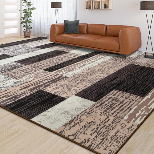 Large Area Rugs, Modern Geometric Patchwork Floor Decor Rockwood Collection - color: Chocolate, size: 4' x 6' (Rectangular)