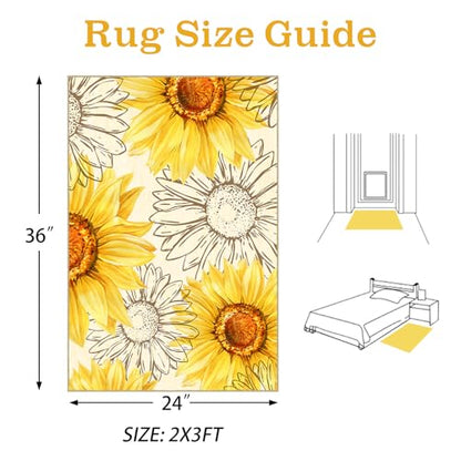 AooHHooA 2x3 Sunflower Rug, Washable Floral Entry Rug, Yellow - color: Sunflower-1, size: 2' x 3' (Rectangular)