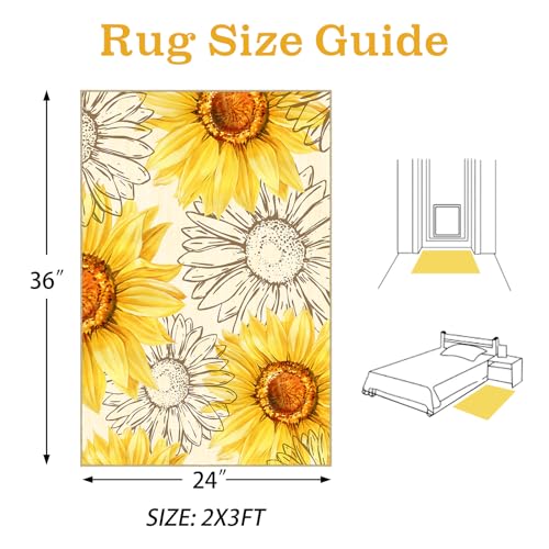 AooHHooA 2x3 Sunflower Rug, Washable Floral Entry Rug, Yellow - color: Sunflower-1, size: 2' x 3' (Rectangular)