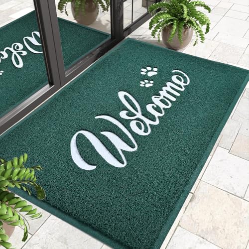 T.HENV Welcome Mat Outdoor, 2' x 3' (Rectangular), Green-White, Waterproof, Quick Drying, Low Profile, Heavy Duty, Non Slip, Fade Resistant - color: Green-white, size: 36" x 24"