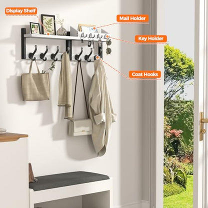 Evermagin 29" Coat Rack Wall Mount with Shelf for Entryway, White - color: White, size: 29 inch