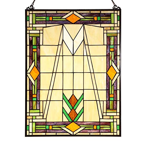 Bieye W10029 Mission Tiffany Style Stained Glass Window Panel, 18 x 25 in