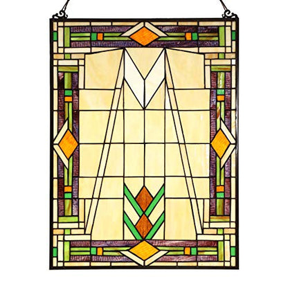 Bieye W10029 Mission Tiffany Style Stained Glass Window Panel, 18 x 25 in