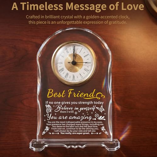 Crystal Clock Gift for Best Friend Women - Engraved Friendship Birthday, Christmas, Graduation Keepsake for Bestie BFF, Coworker, Classmate, Unique Personalized Present - color: Friendship Gifts