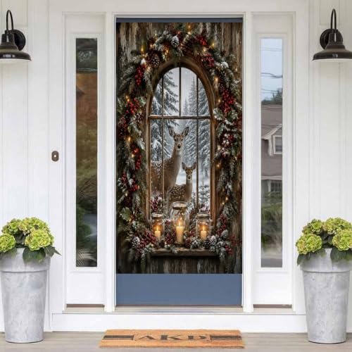 Christmas Deer Window Scene Door Curtain 70 X 35.4 Inch, Privacy Door Cover Decorative Room Divider Curtain Hanging Doorway Window Panel for Bedroom Living Room Bathroom Office Home Decor - color: Christmas Deer Window Scene