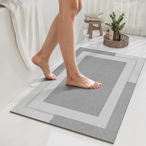 YDKGL Non Slip Bath Mat Thin Bathroom Rugs Fit Under Door Grey 20"x 32" - color: A- Light Gray, size: 20" x 32" (Rectangular)