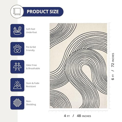 Abani Cream and Black Swirl Area Rug | 4" x 6" Beige Carpet with Wave Pattern | Modern Rug for Living Room, Bedroom and Office | Nuevo Collection - color: Cream, size: 4' x 6' (Rectangular)